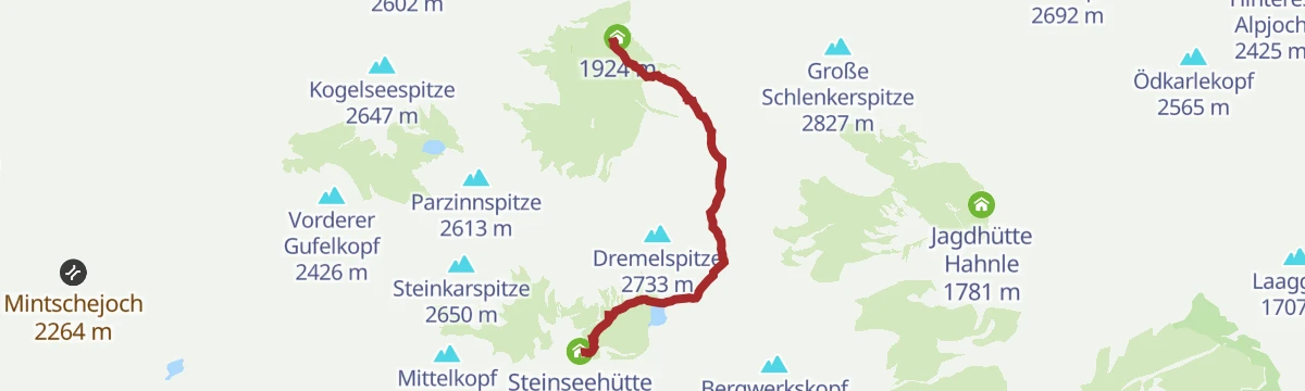 Route map: Hanauer Hütte - Steinsee Hütte